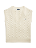 RALPH LAUREN WOMEN Cable-Knit Wool-Cashmere Sweater Vest Authentic Cream