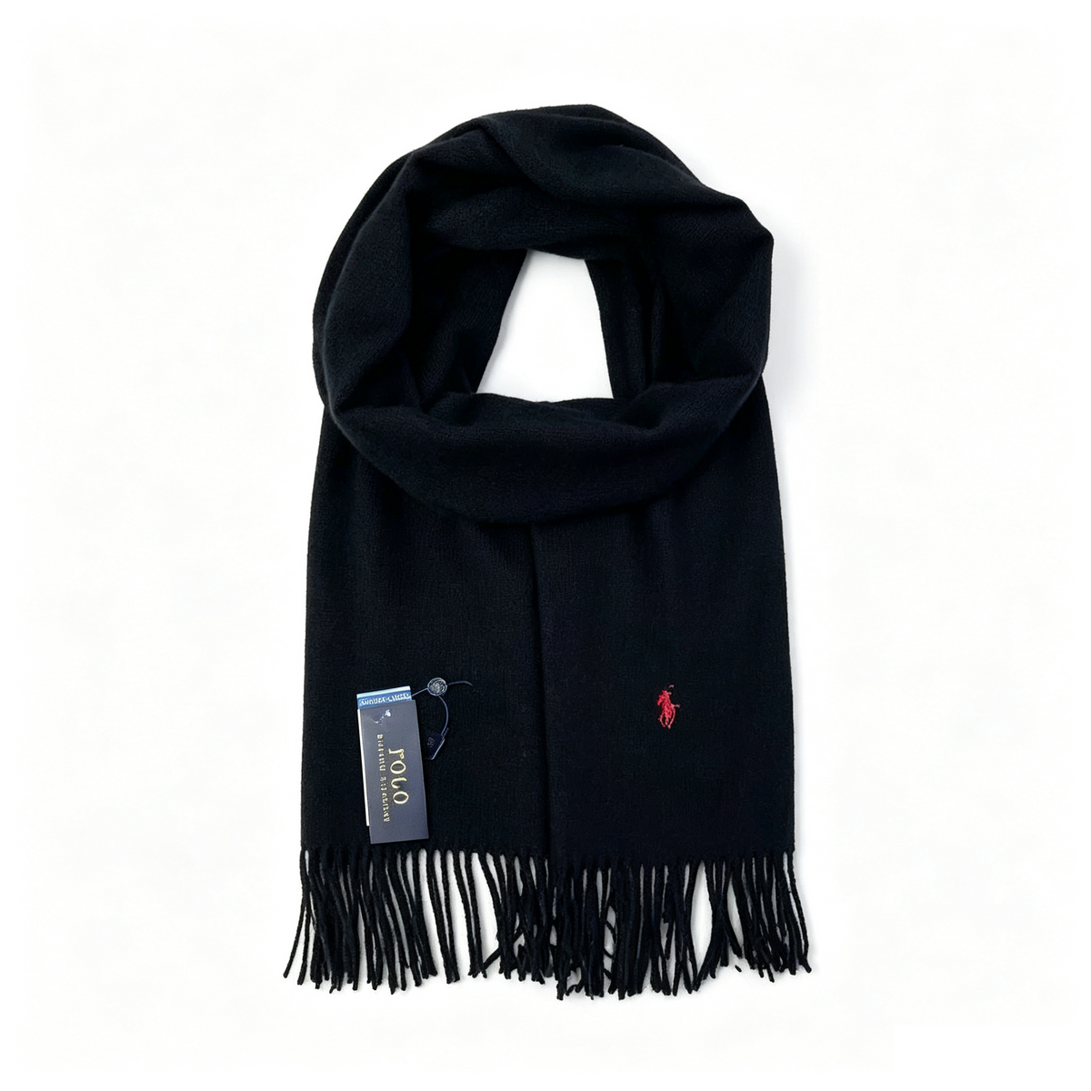 Polo Ralph Lauren Pony Embroidered Tassel Scarf Black