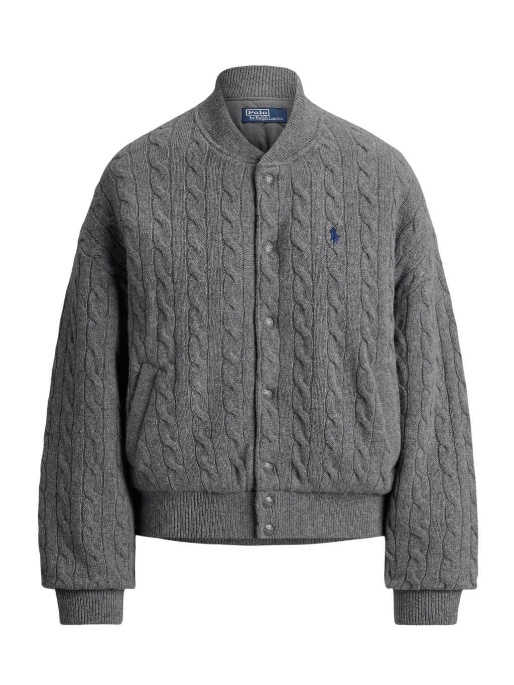 RALPH LAUREN WOMEN Cable-Knit Wool-Cashmere Snapped Jacket Flannel Grey Heather