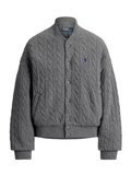 RALPH LAUREN WOMEN Cable-Knit Wool-Cashmere Snapped Jacket Flannel Grey Heather
