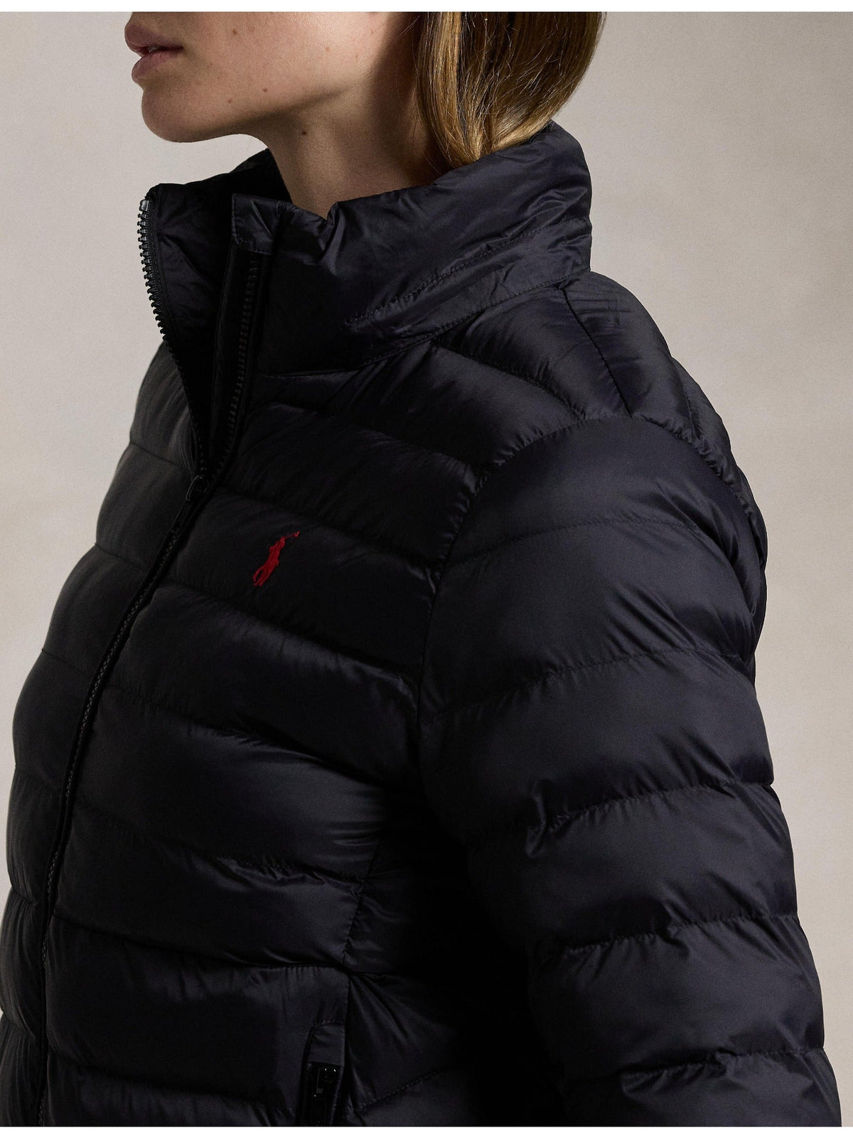 RALPH LAUREN WOMEN Water-Resistant Packable Hooded Jacket Polo Black