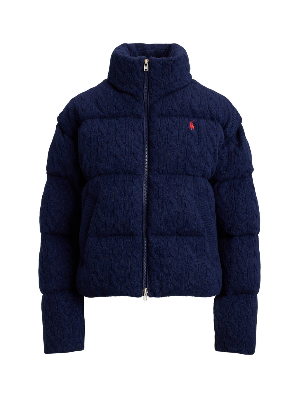 RALPH LAUREN WOMEN Cable Wool-Cashmere Puffer Jacket Spring Navy Heather