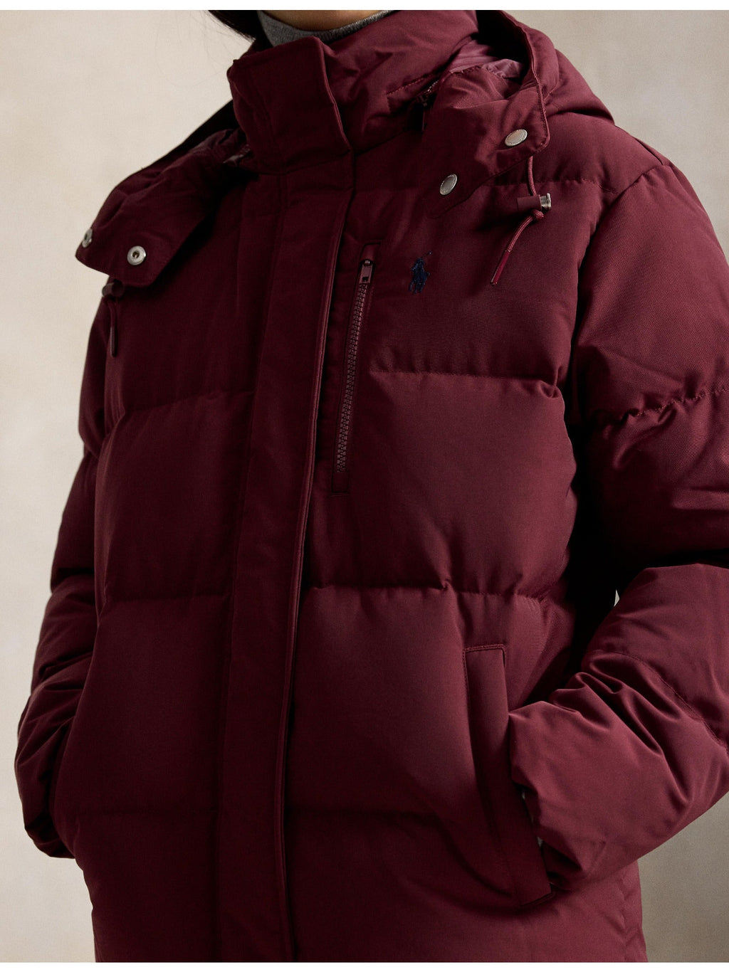 RALPH LAUREN WOMEN Mid-Weight Down Puffer Jacket Classic Wine