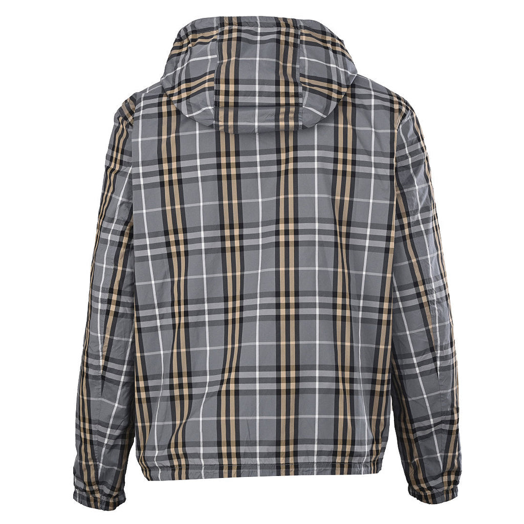 BURBERRY BBR Grey-Green Check Reversible Hooded Jacket