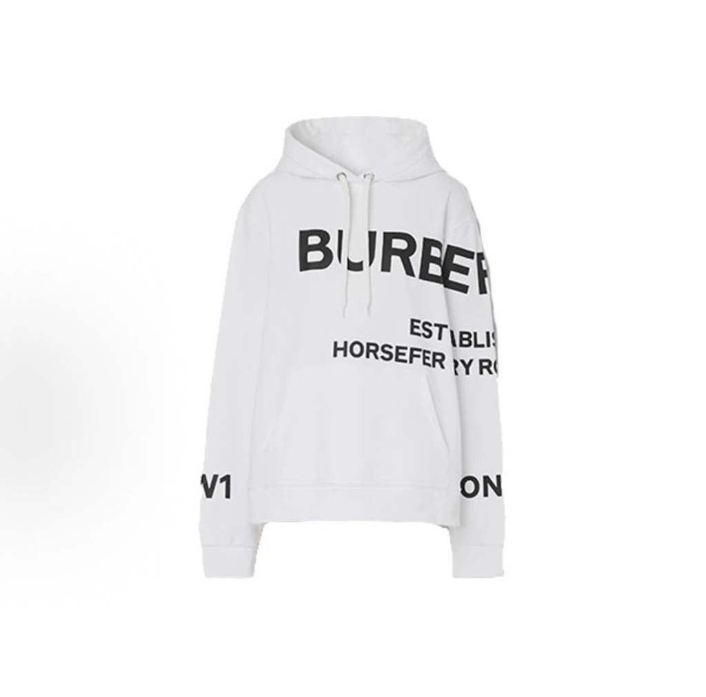 Burberry Unisex Hoodie, Horseferry Print Logo, White