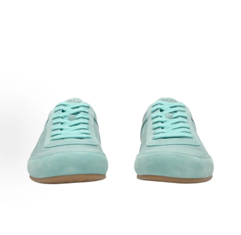 Burberry Knight Runner Suede Low‑Top Sneakers, Mint Green