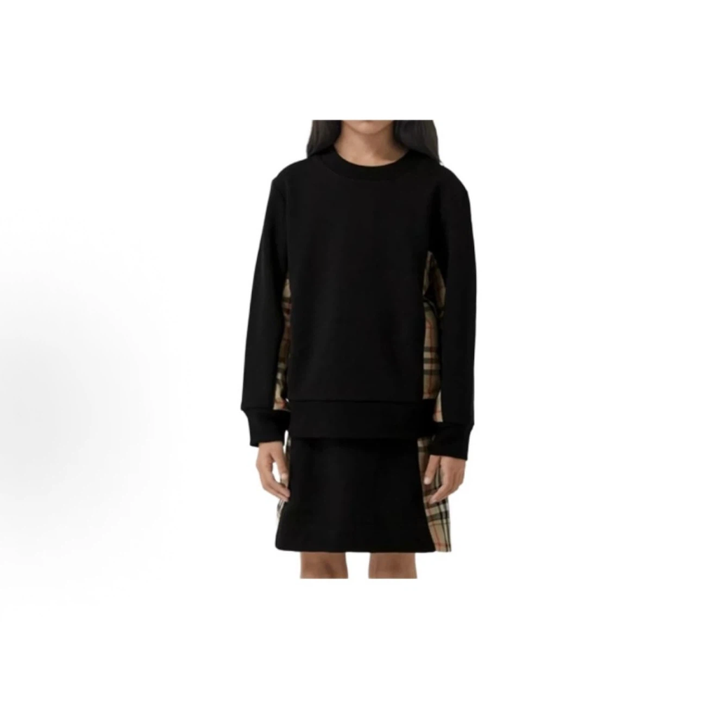 Burberry Kids Crewneck Sweatshirt, Vintage Check Panel, Black