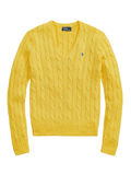 RALPH LAUREN WOMEN Cable-knit Cotton V-neck Sweater Trainer Yellow